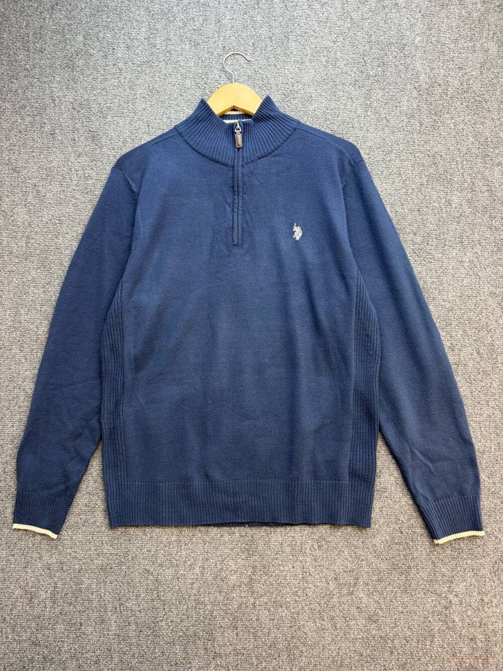 U.S. Polo Assn. Men's Large Navy Quarter Zip Knit Pullover Sweater Logo